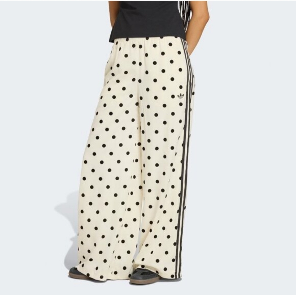 adidas Cream and Black Polka Dot Wide-Leg Track Pants - Picture 6 of 6